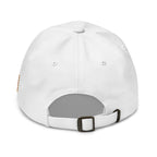 White, dad hat, with embroidered patriotic eagle crest, back view