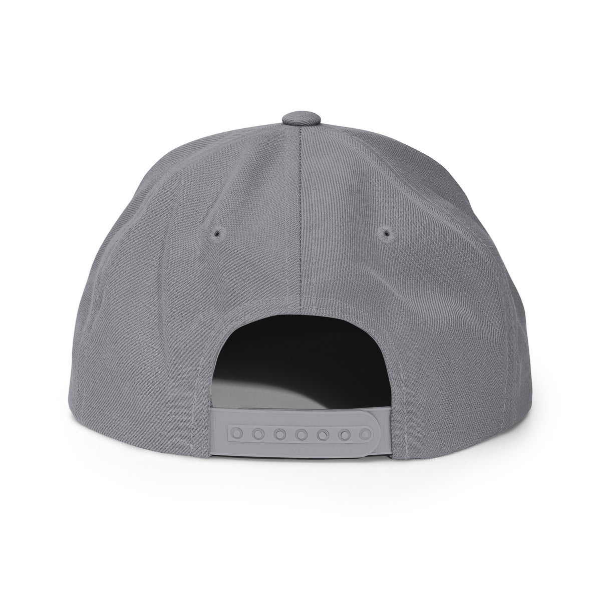 M Rugby Club silver flat-brim snapback hat, back view.