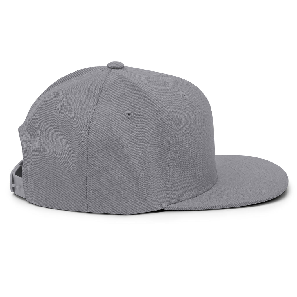 M Rugby Club silver flat-brim snapback hat, right-side view.