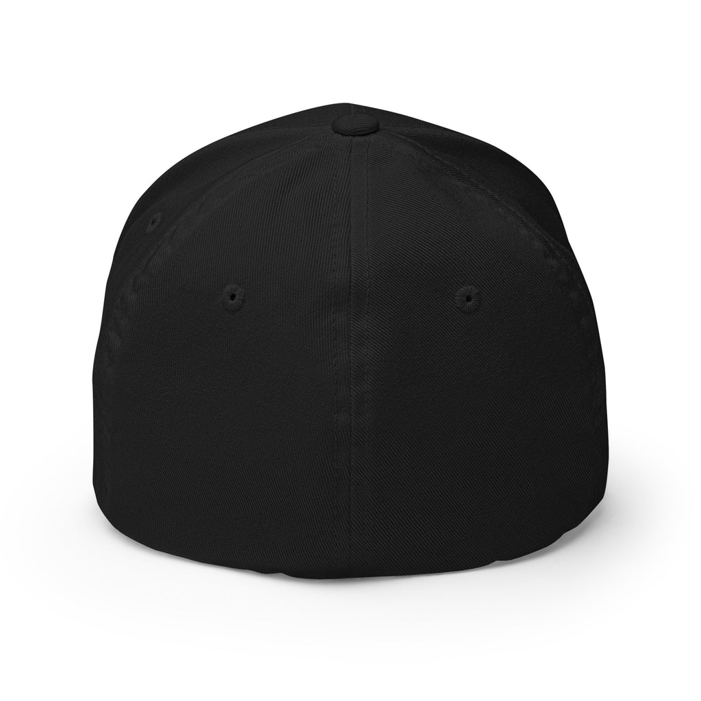 Back view of black Infidel USA Flag Cobra Flexfit hat