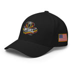 Left-front view of black Infidel Coiled Cobra Flexfit hat