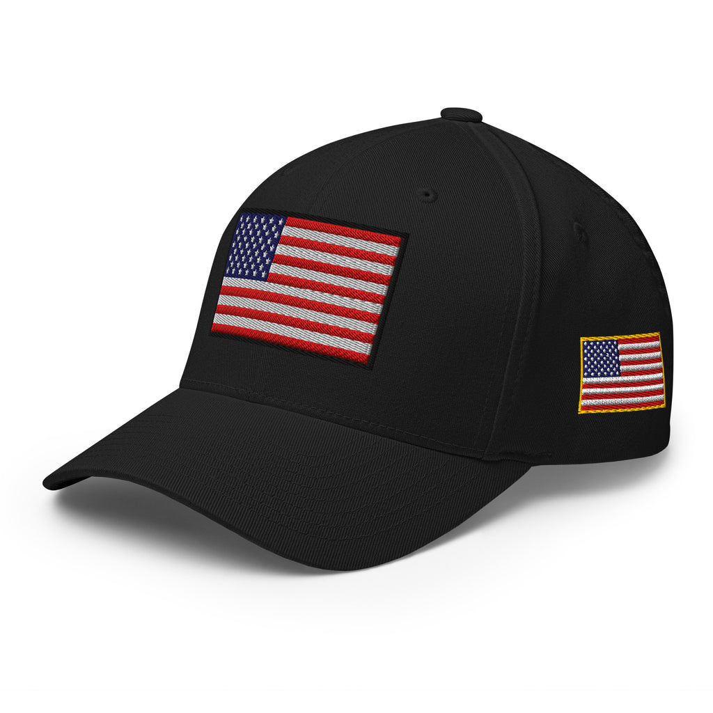 Old Glory American Flag Flexfit Hat in Black, left front view