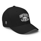 Right-front view of black Infidel War Pig Flexfit hat