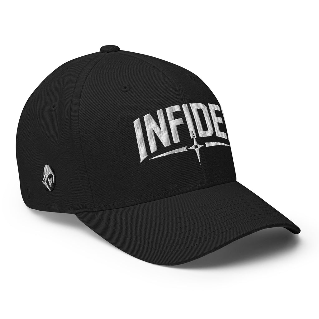 Right-front view of black Infidel Spike Flexfit hat