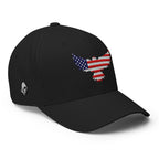 Right-front view of black Old Glory Eagle Flexfit hat