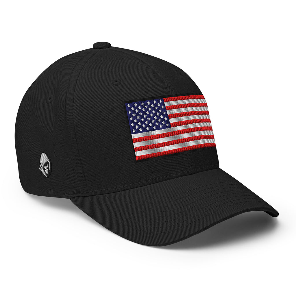 Old Glory American Flag Flexfit Hat in Black, right front view