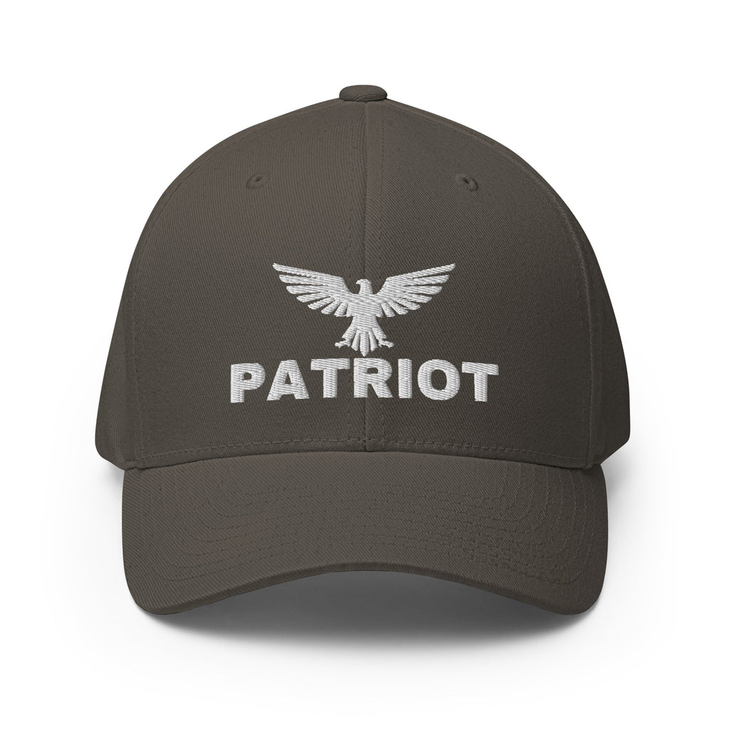 Camouflage cap with text 'patriot' on a white background