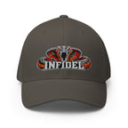 Front view of dark grey Infidel Cobra King Flexfit hat