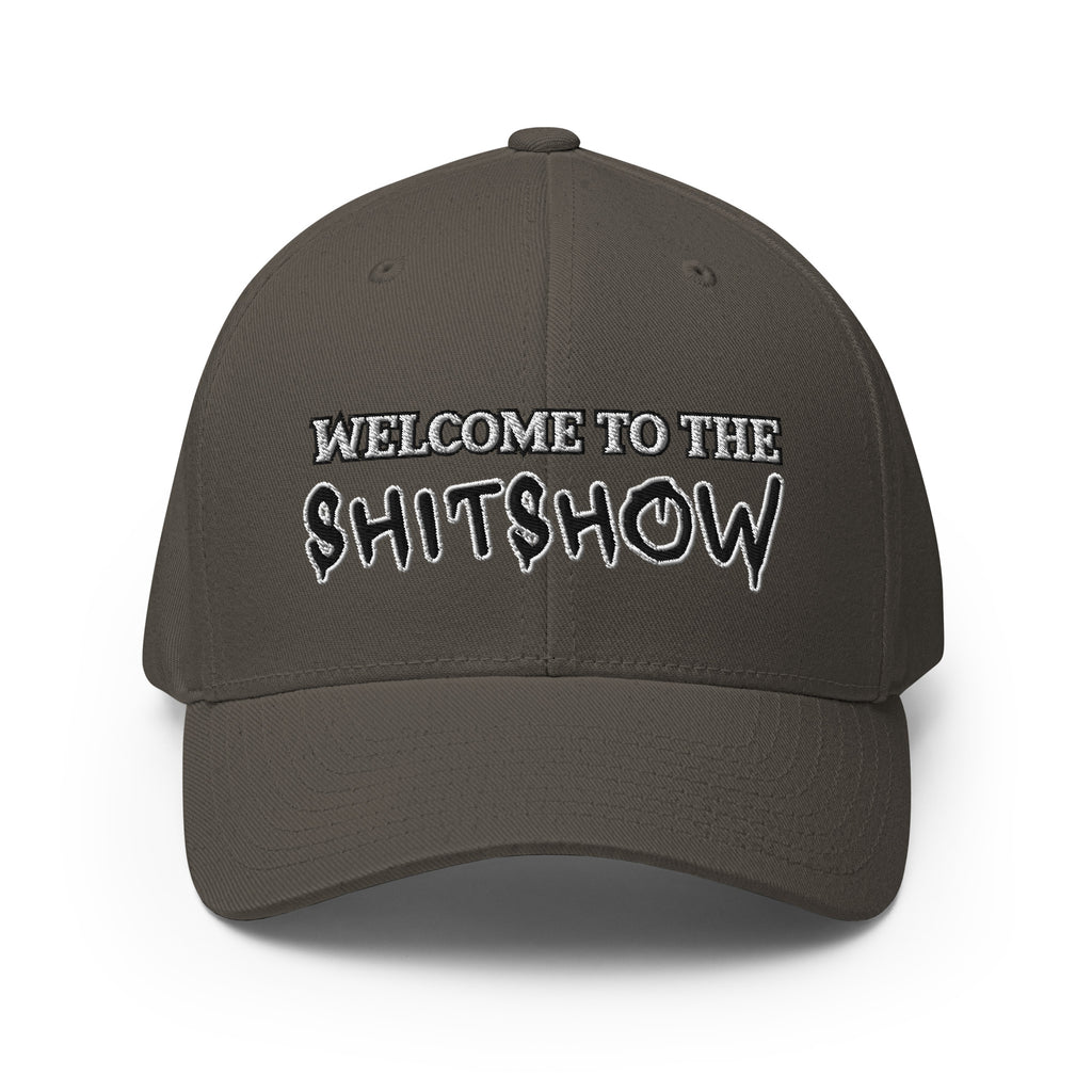 Front view of dark grey Welcome to the Shitshow Flexfit hat