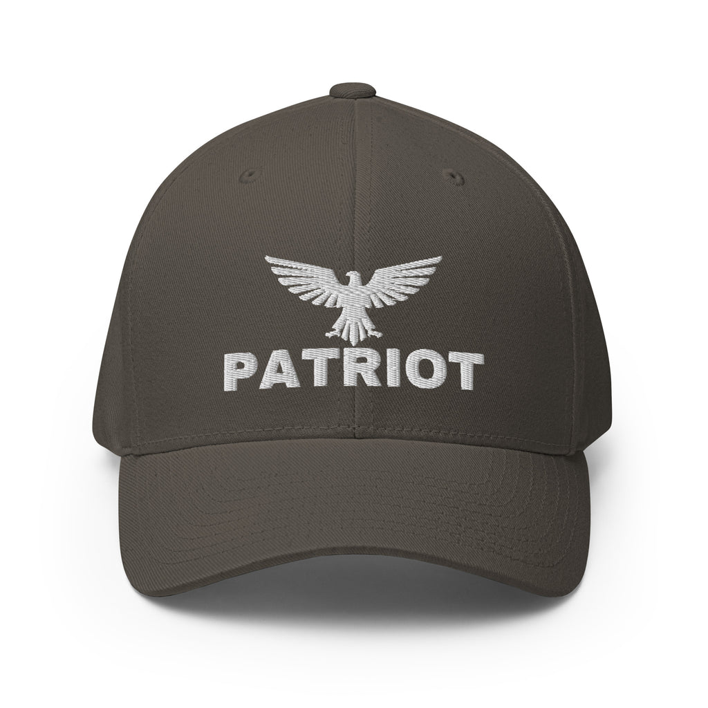 Front view of dark grey Patriot Eagle Flexfit hat