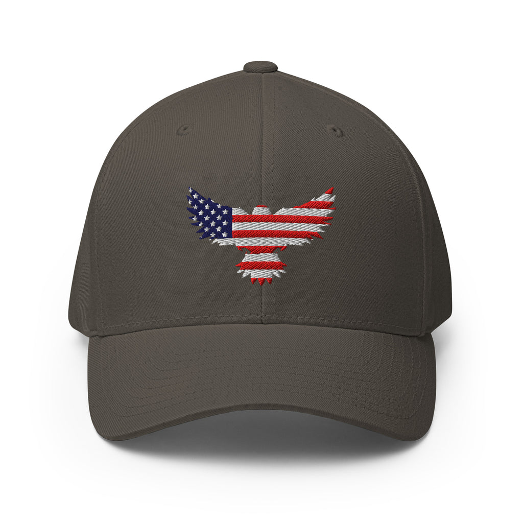 Front view of dark grey Old Glory Eagle Flexfit hat