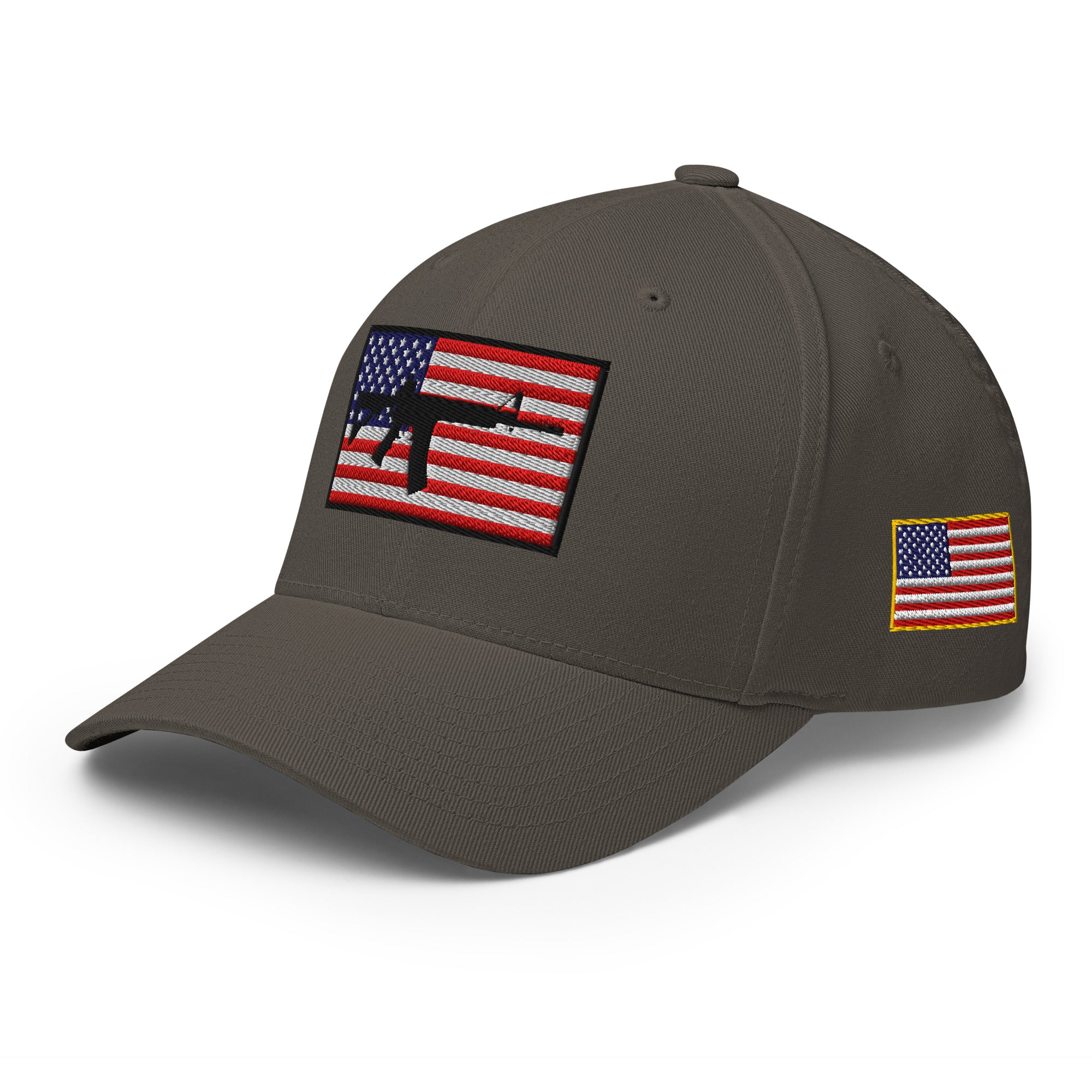 Gray cap with American flag patches on a white background