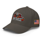 Left-front view of dark grey Infidel Cobra King Flexfit hat