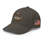 Left-front view of dark grey Infidel Coiled Cobra Flexfit hat