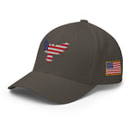 Left-front view of dark grey Old Glory Eagle Flexfit hat