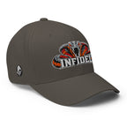 Right-front view of dark grey Infidel Cobra King Flexfit hat