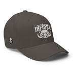 Right-front view of dark grey Infidel War Pig Flexfit hat