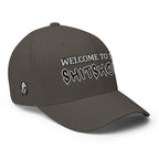 Right-front view of dark grey Welcome to the Shitshow Flexfit hat