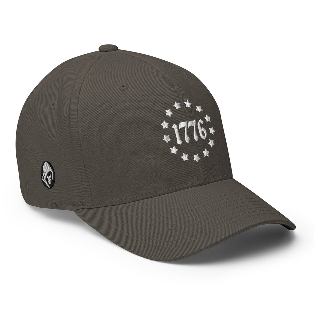 Right-front view of dark grey 1776 Betsy Ross Stars Flexfit hat