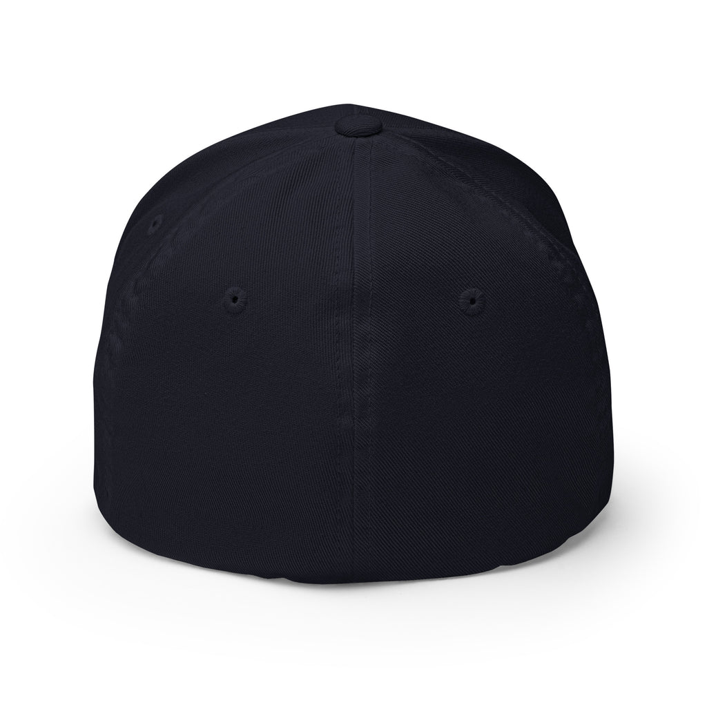 Back view of dark navy Infidel Cobra King Flexfit hat