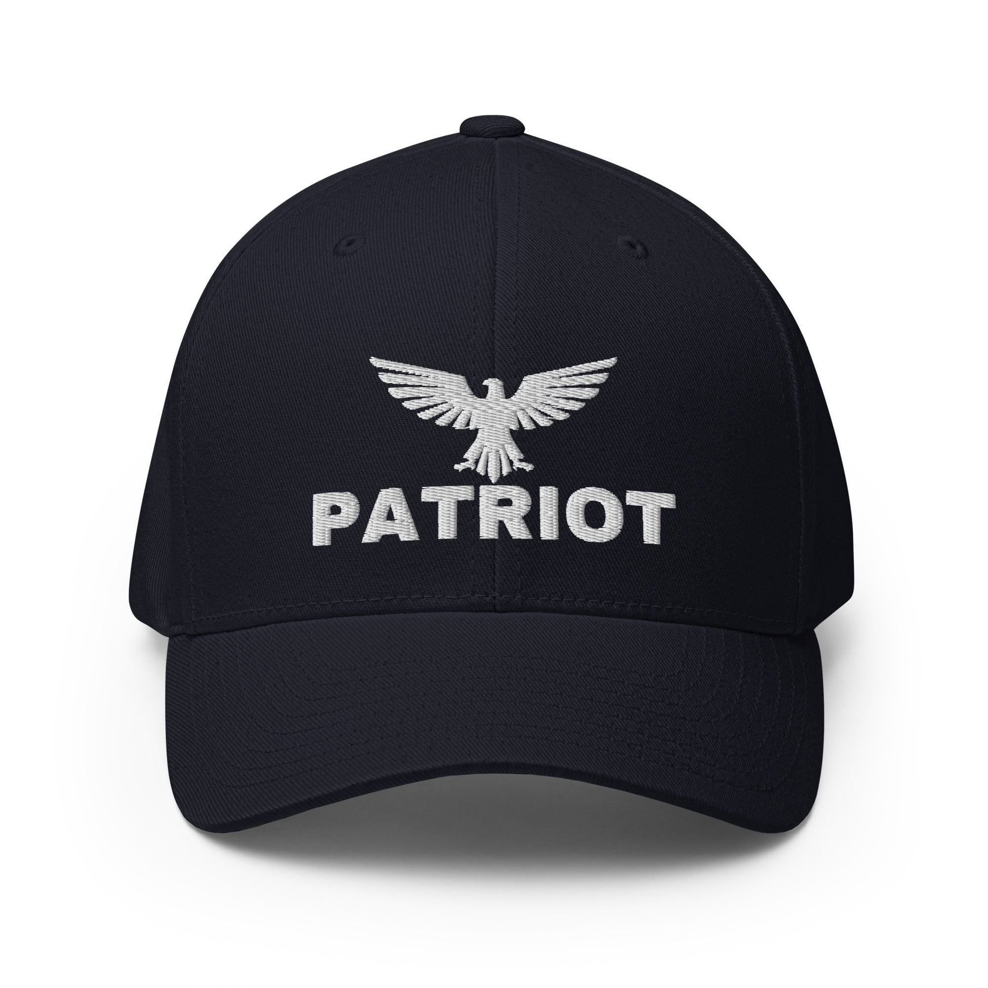 Black cap with white eagle logo and 'Patriot' text on a white background
