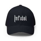 Black cap with white logo on a white background