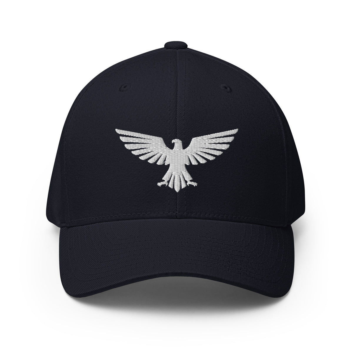 Front view of dark navy Bold American Eagle Flexfit hat