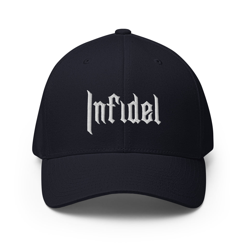 Front view of dark navy OG Infidel Flexfit hat