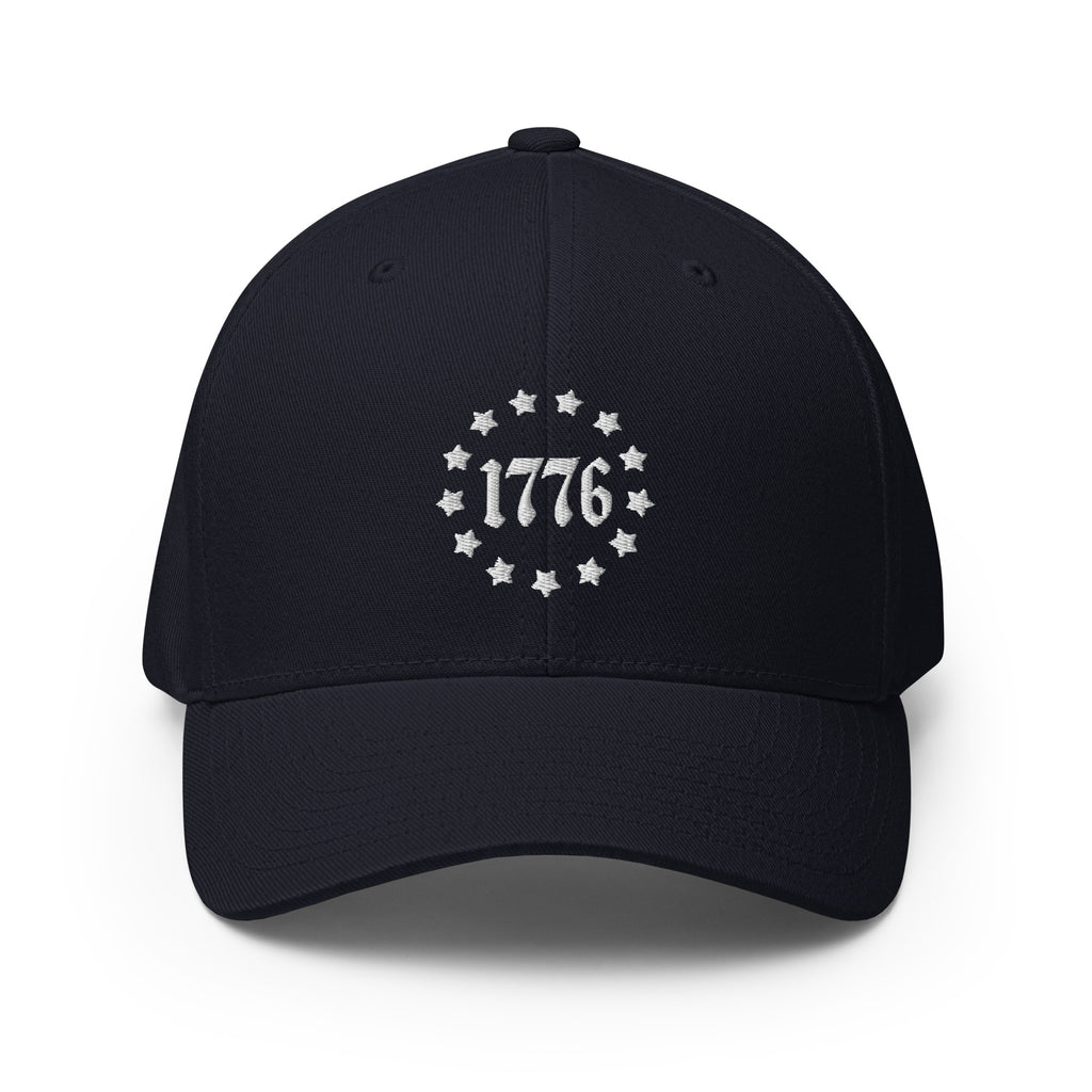 Front view of dark navy 1776 Betsy Ross Stars Flexfit hat