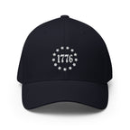 Front view of dark navy 1776 Betsy Ross Stars Flexfit hat