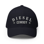 Dark Navy structured Flexfit cap with embroidered Diesel Cowboy front design, front view