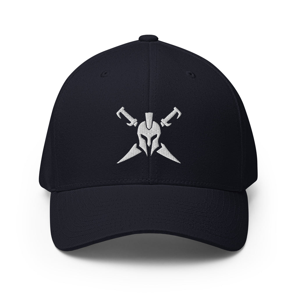 Dark Navy structured Flexfit cap, front view with Call to Arms embroidery