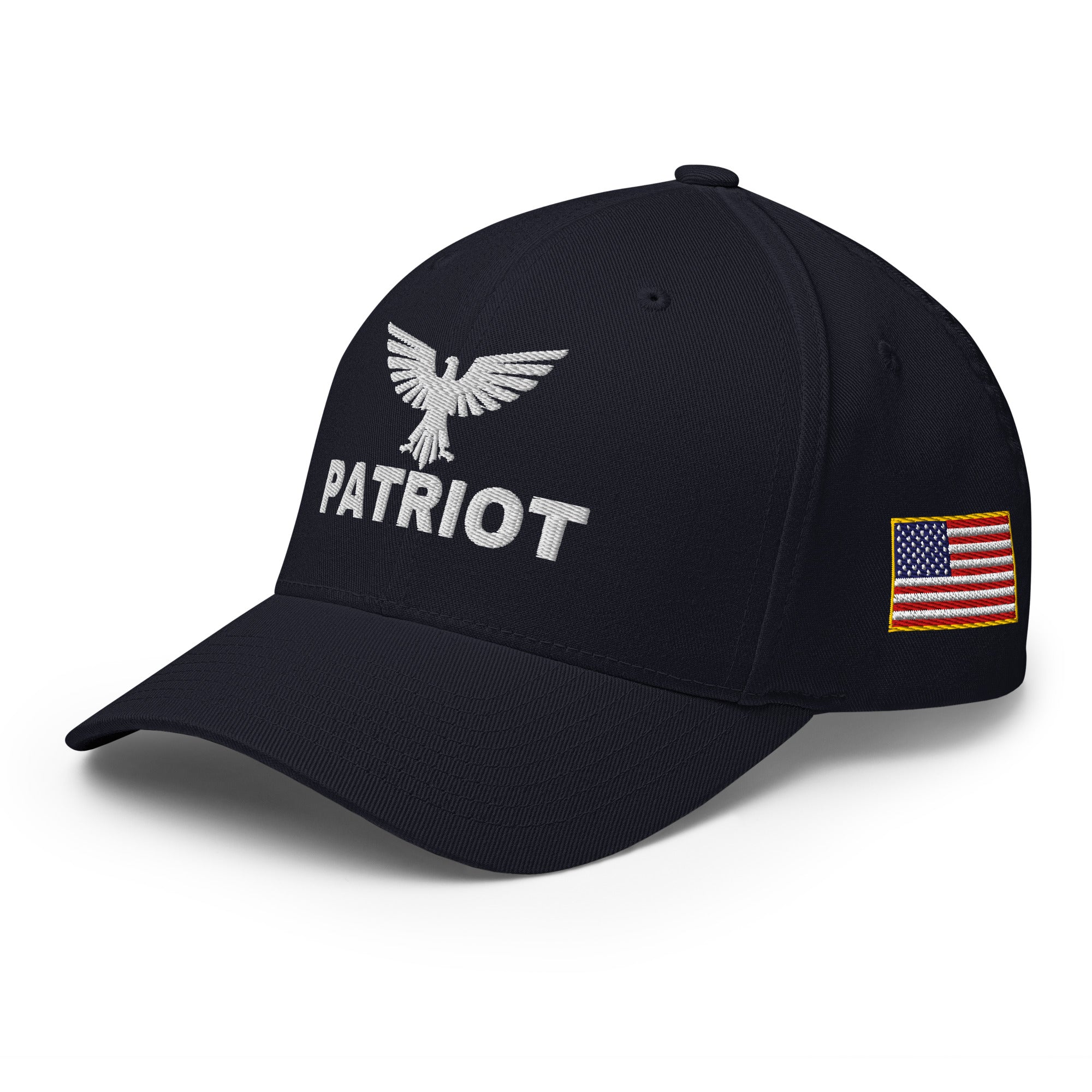 Black cap with 'Patriot' text and eagle emblem on a white background