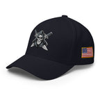 Blue cap with '1776' design and American flag patch on a white background