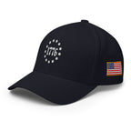 Left-front view of dark navy 1776 Betsy Ross Stars Flexfit hat