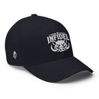 Right-front view of dark navy Infidel War Pig Flexfit hat