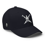Dark Navy structured Flexfit cap, right front view with Call to Arms embroidery