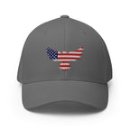 Front view of grey Old Glory Eagle Flexfit hat