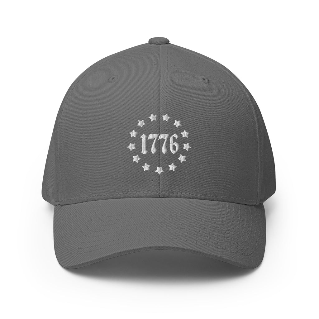 Front view of grey 1776 Betsy Ross Stars Flexfit hat