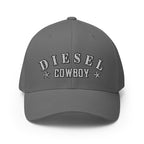 Grey structured Flexfit cap with embroidered Diesel Cowboy front design, front view
