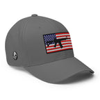 Right-front view of grey AR-15 Old Glory Flexfit hat