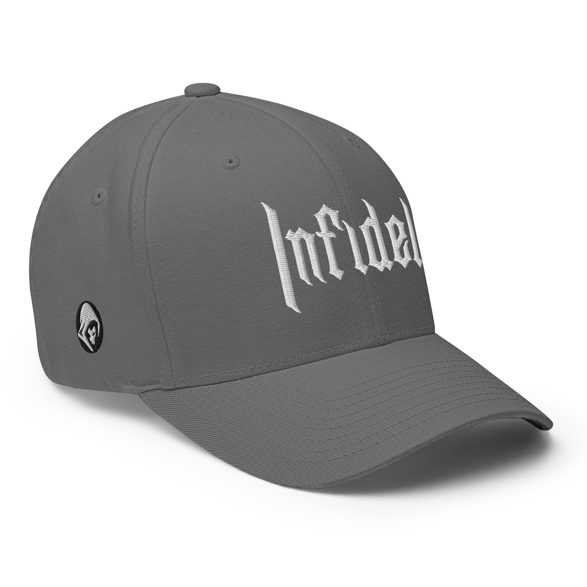 Right-front view of grey OG Infidel Flexfit hat
