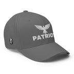 Right-front view of grey Patriot Eagle Flexfit hat