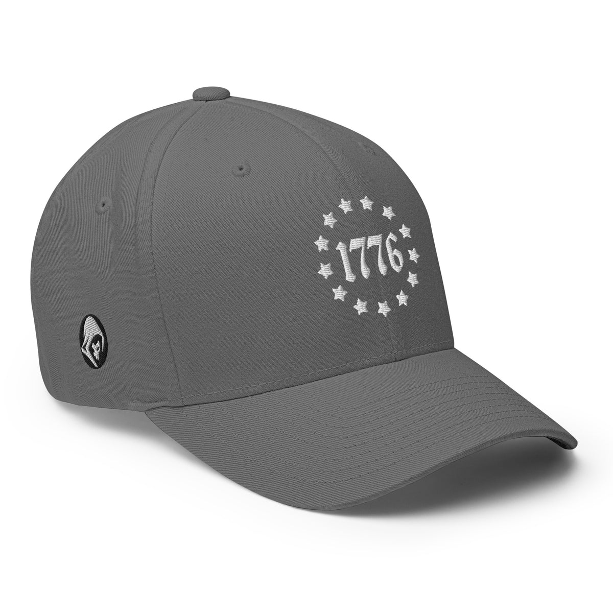 Right-front view of grey 1776 Betsy Ross Stars Flexfit hat