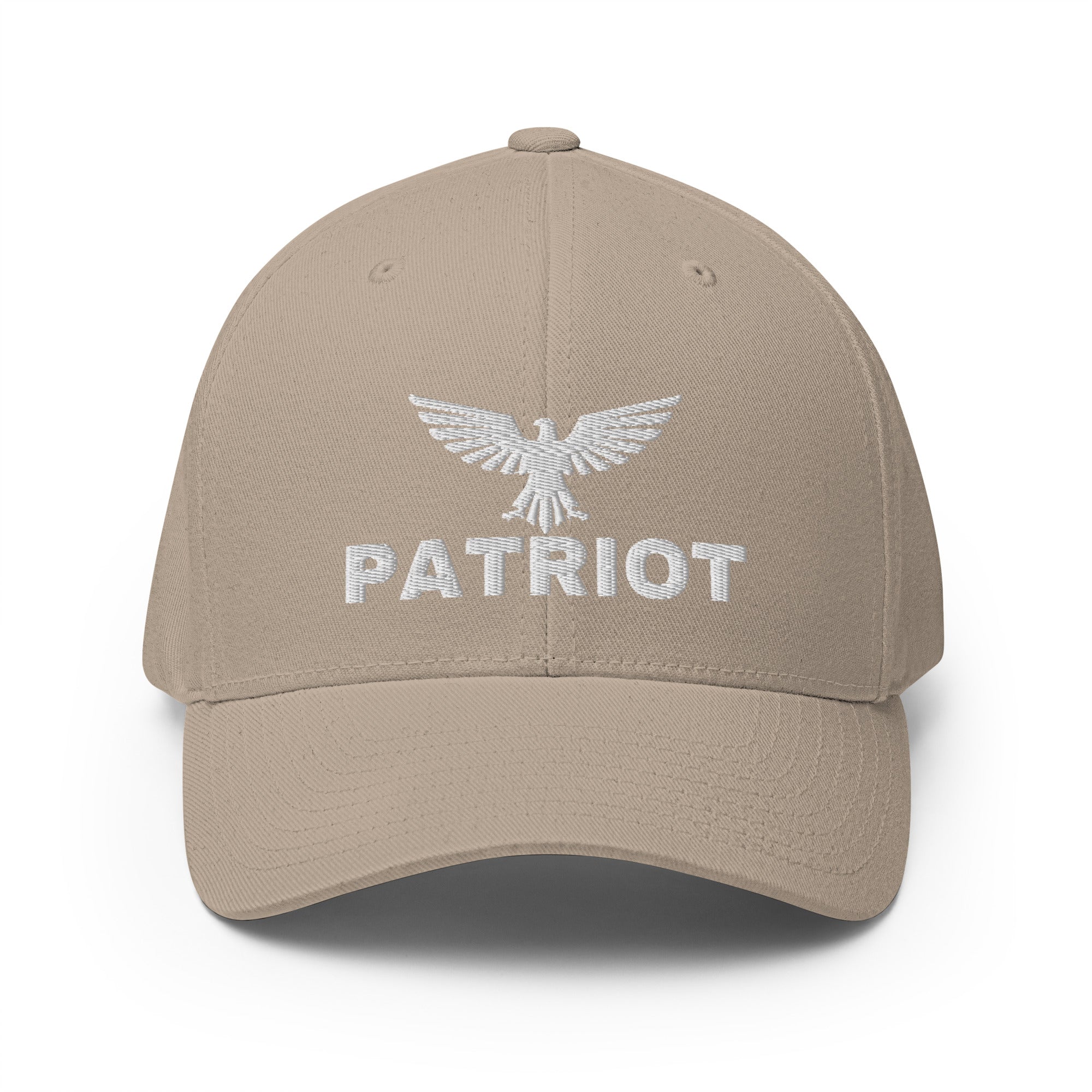 Beige cap with 'patriot' logo on a white background