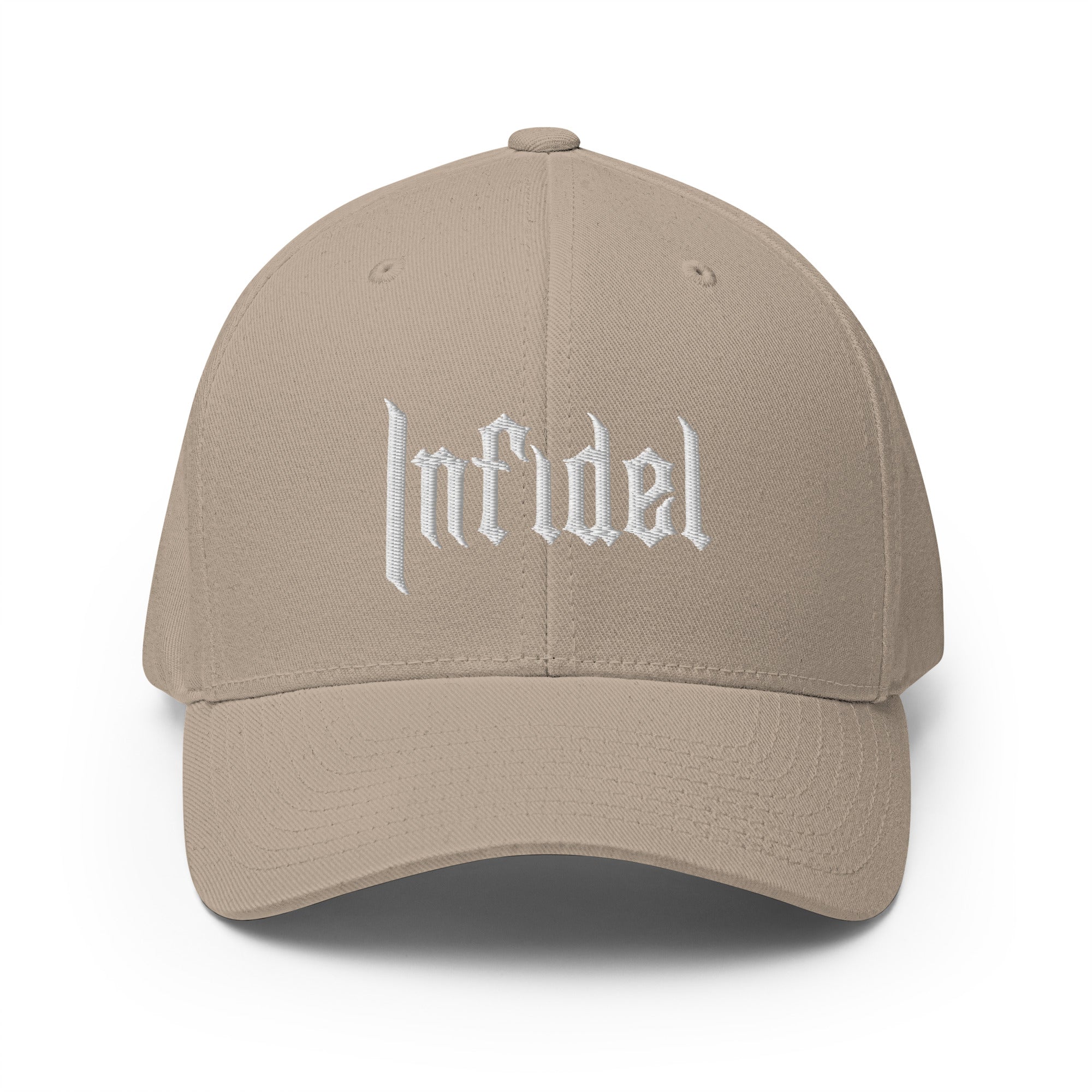 Beige cap with 'infidel' eagle emblem on a white background