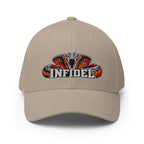 Front view of khaki Infidel Cobra King Flexfit hat
