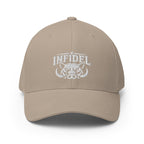 Front view of khaki Infidel War Pig Flexfit hat