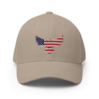 Front view of khaki Old Glory Eagle Flexfit hat