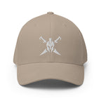Khaki structured Flexfit cap, front view with Call to Arms embroidery